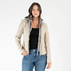 Finja RF Leather Jacket, Light Beige