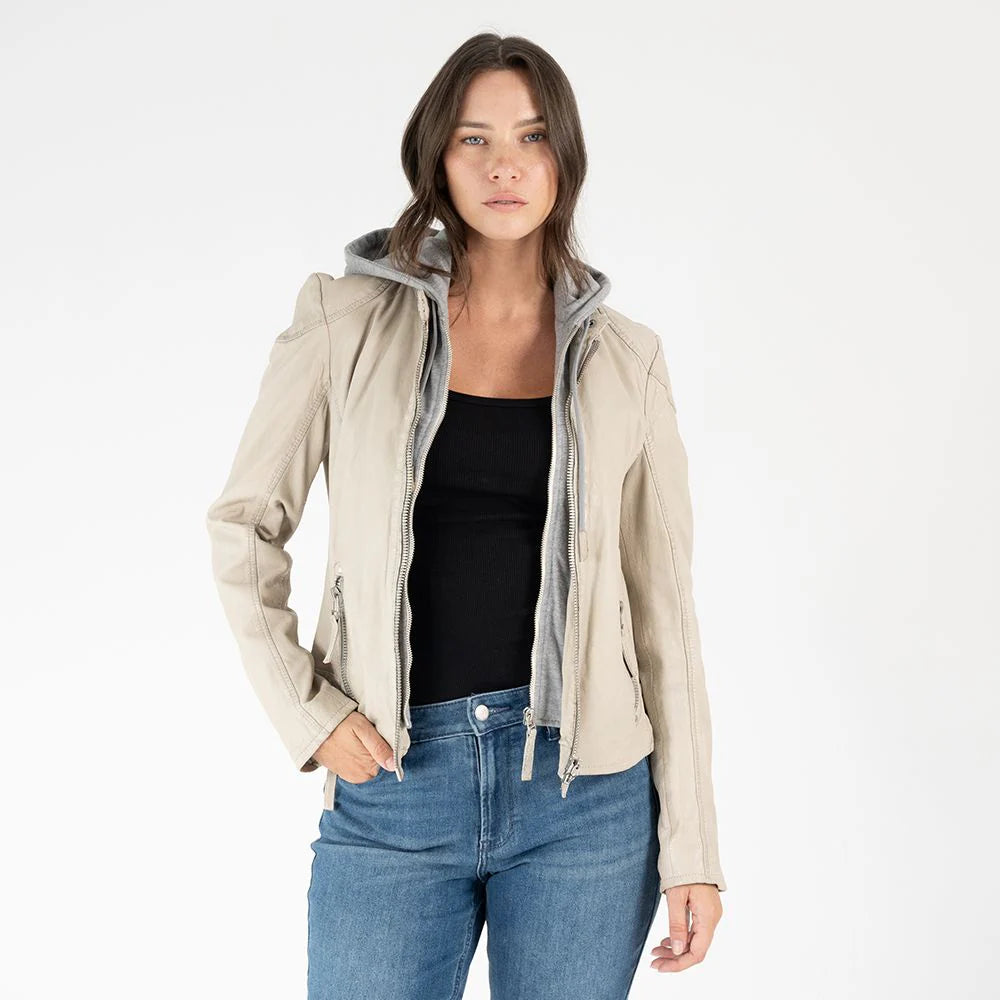 Finja RF Leather Jacket, Light Beige
