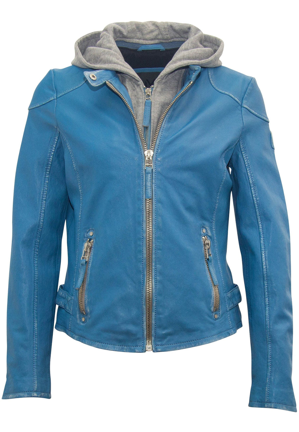 Finja RF Leather Jacket, Blue Lagoon