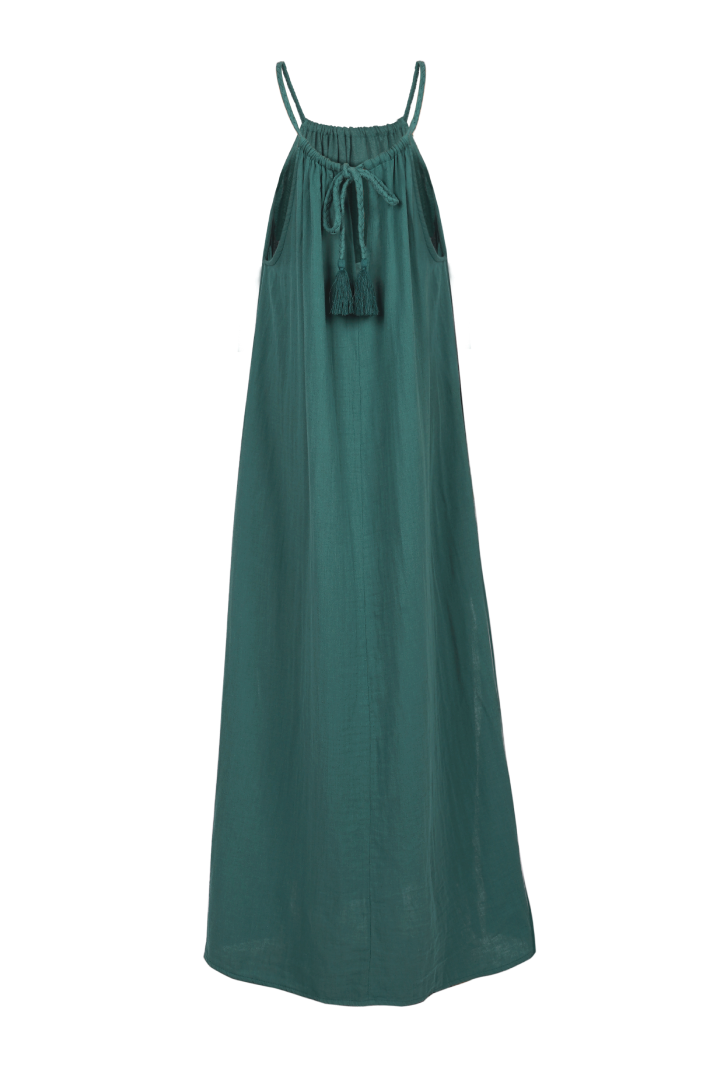 Daphne Halter Maxi Dress - Organic Double Gauze - Deep Sage