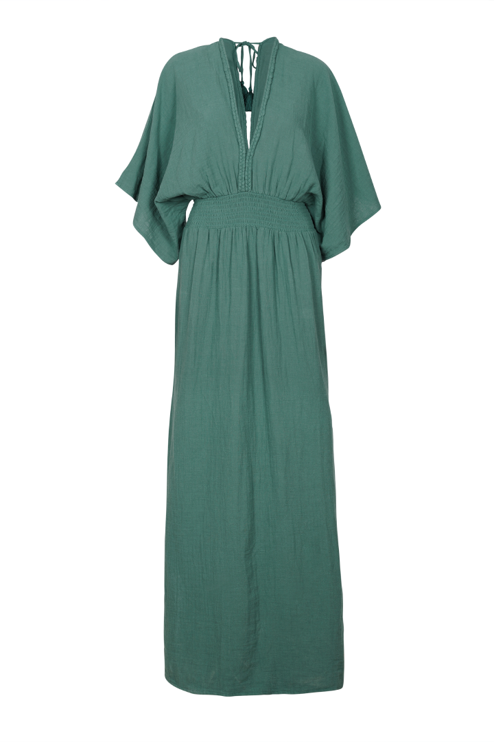 Rhythms V-Neck Maxi Dress - Organic Double Gauze - Deep Sage