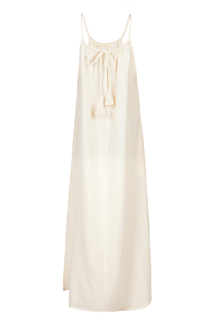Robe Maxi à Bretelles Daphne - Double Gauze Biologique - Ivoire