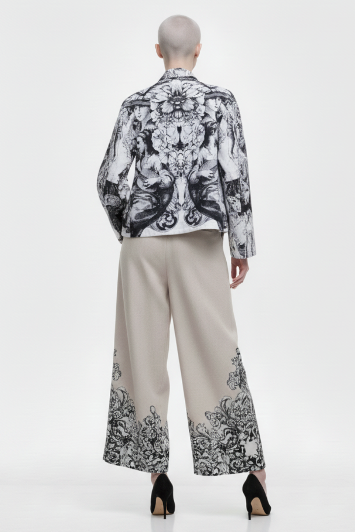 Beige Linen Wide Pant Floral