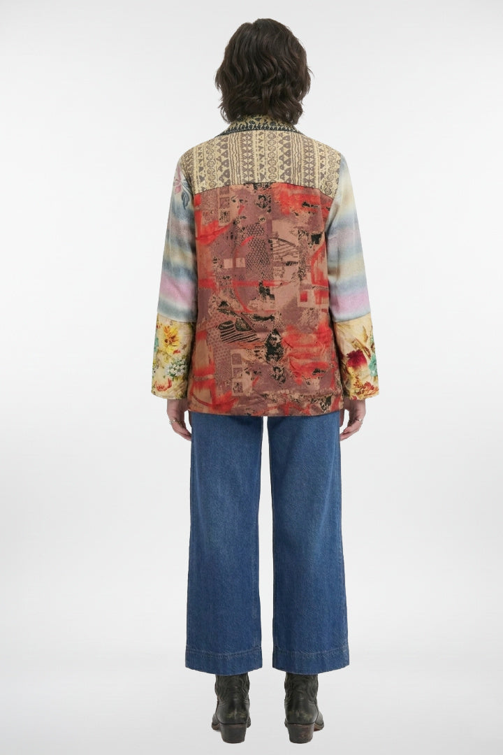 Blazer artisanal réversible à imprimé mixte