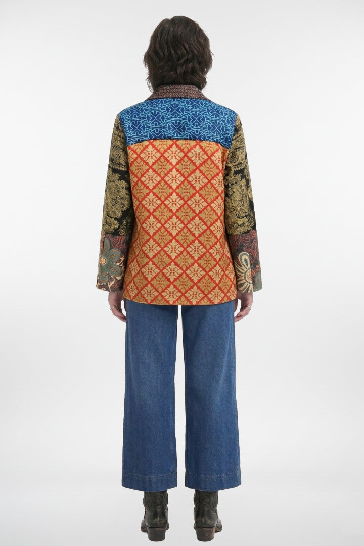 Blazer artisanal réversible à imprimé mixte