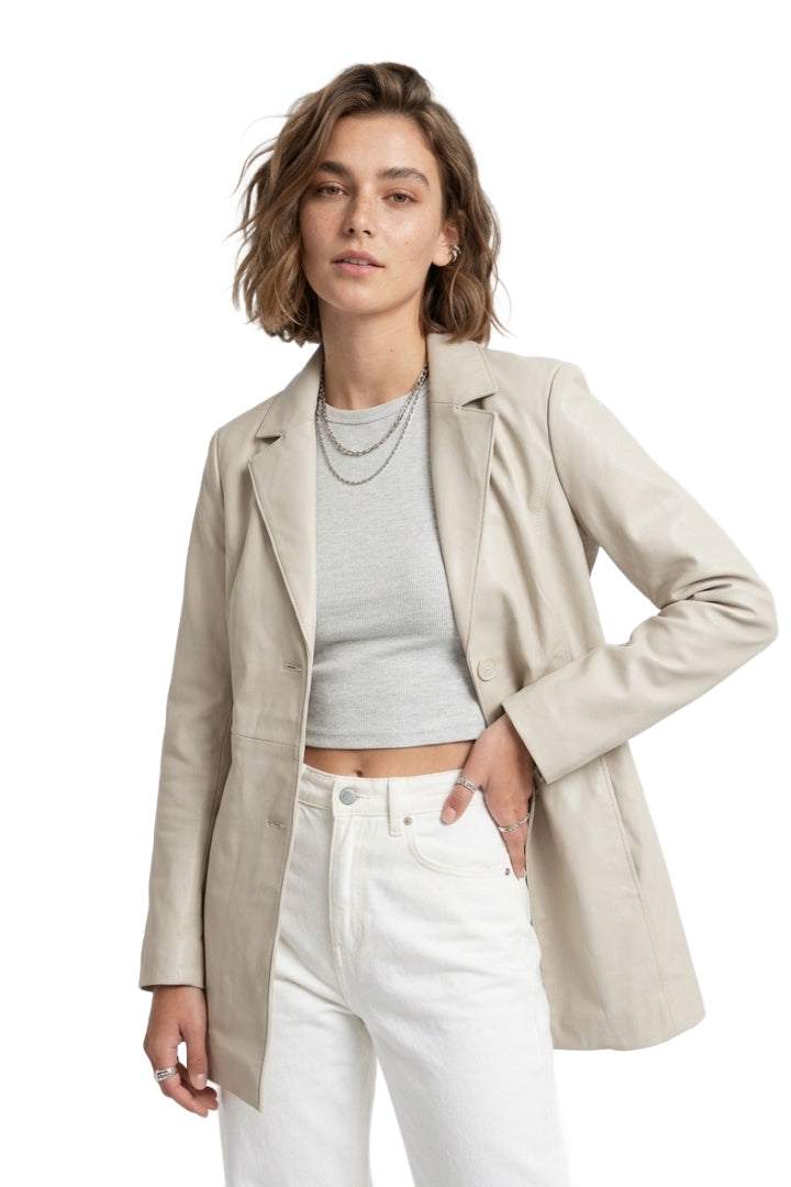 Blazer en cuir Aurela CF, Ivoire