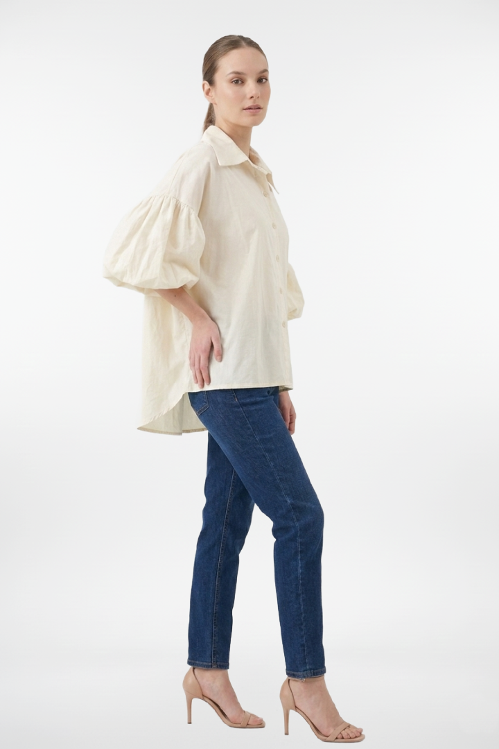 Ballon Sleeve Button Up Shirt