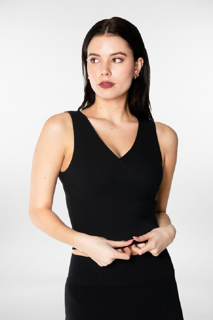 Bamboo Ribbed S/Less Wrap Top