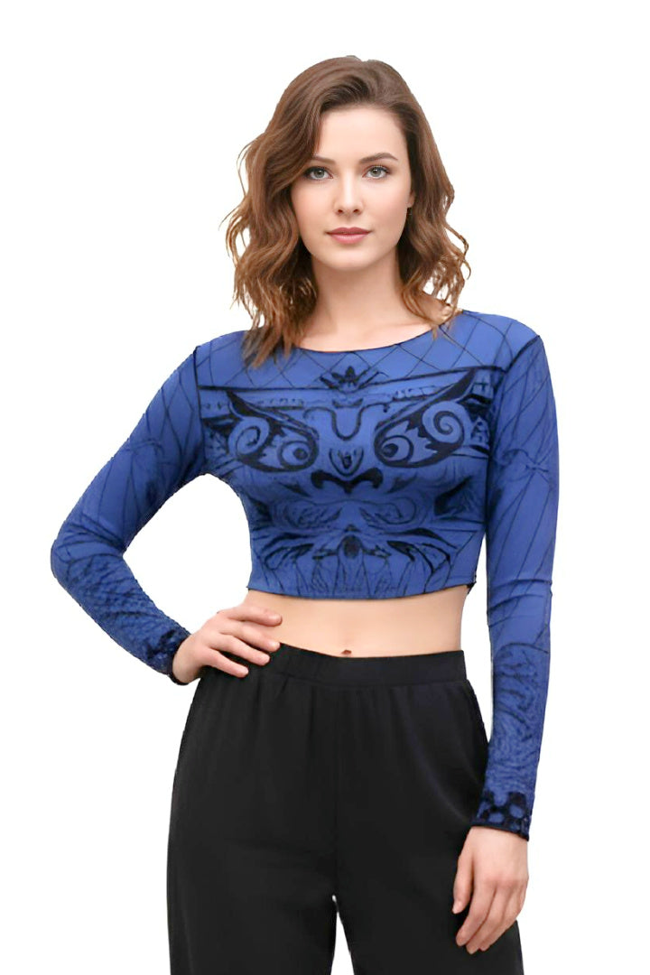 Barong Blue Long Sleeve Crop Top