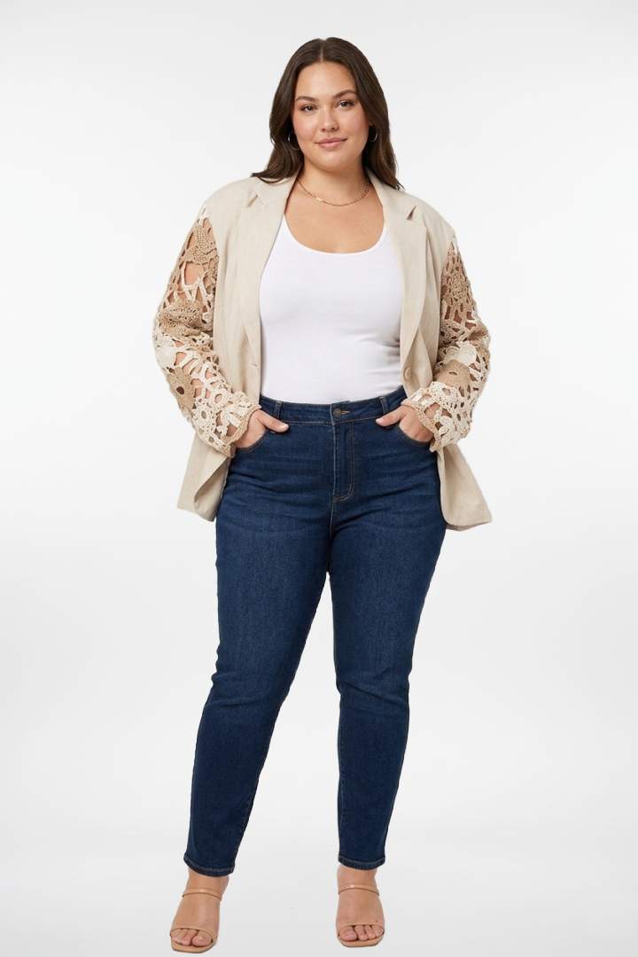 Beige Crochet Accented Blazer