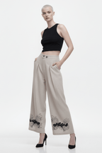 Beige Dragon Linen Wide Pant