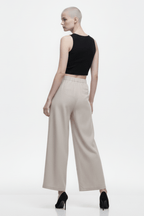 Beige Dragon Linen Wide Pant