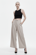 Beige Linen Wide Pant