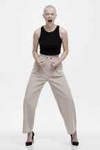 Beige Linen Wide Pant
