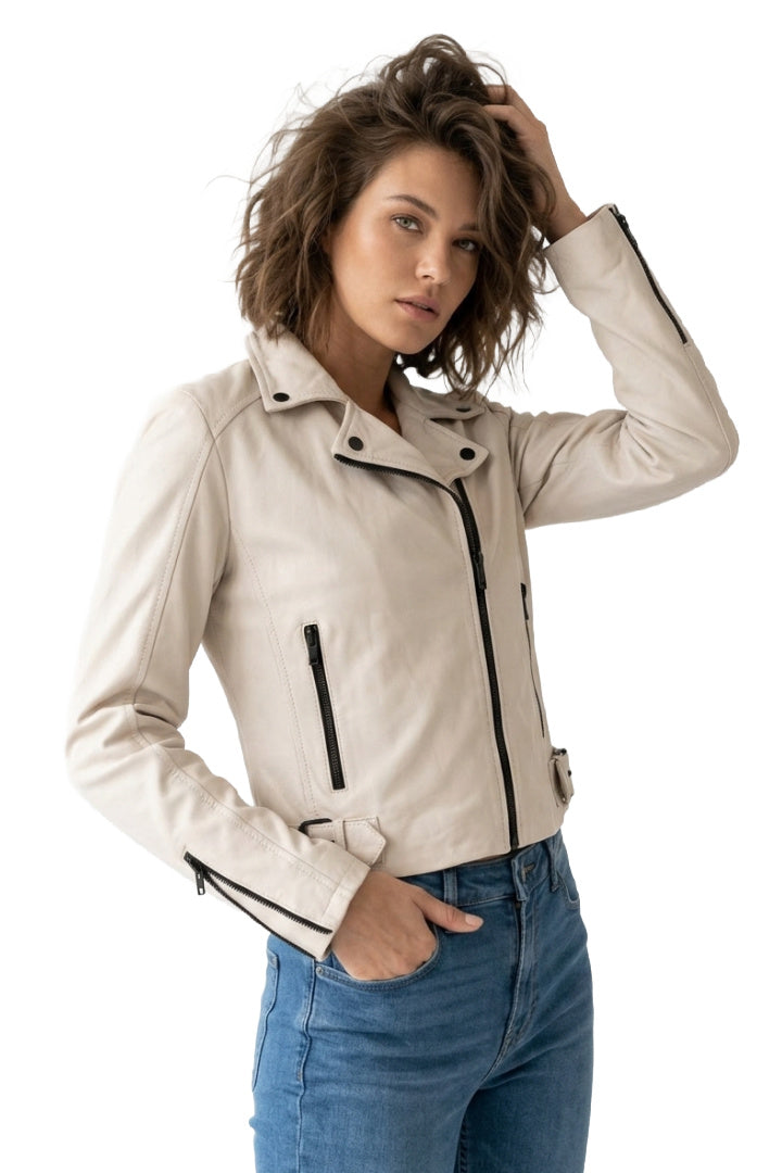 Chaqueta de cuero Bita RF, color blanco roto.