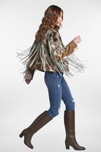 Caramel Cowhide Leather Jacket with Fringe