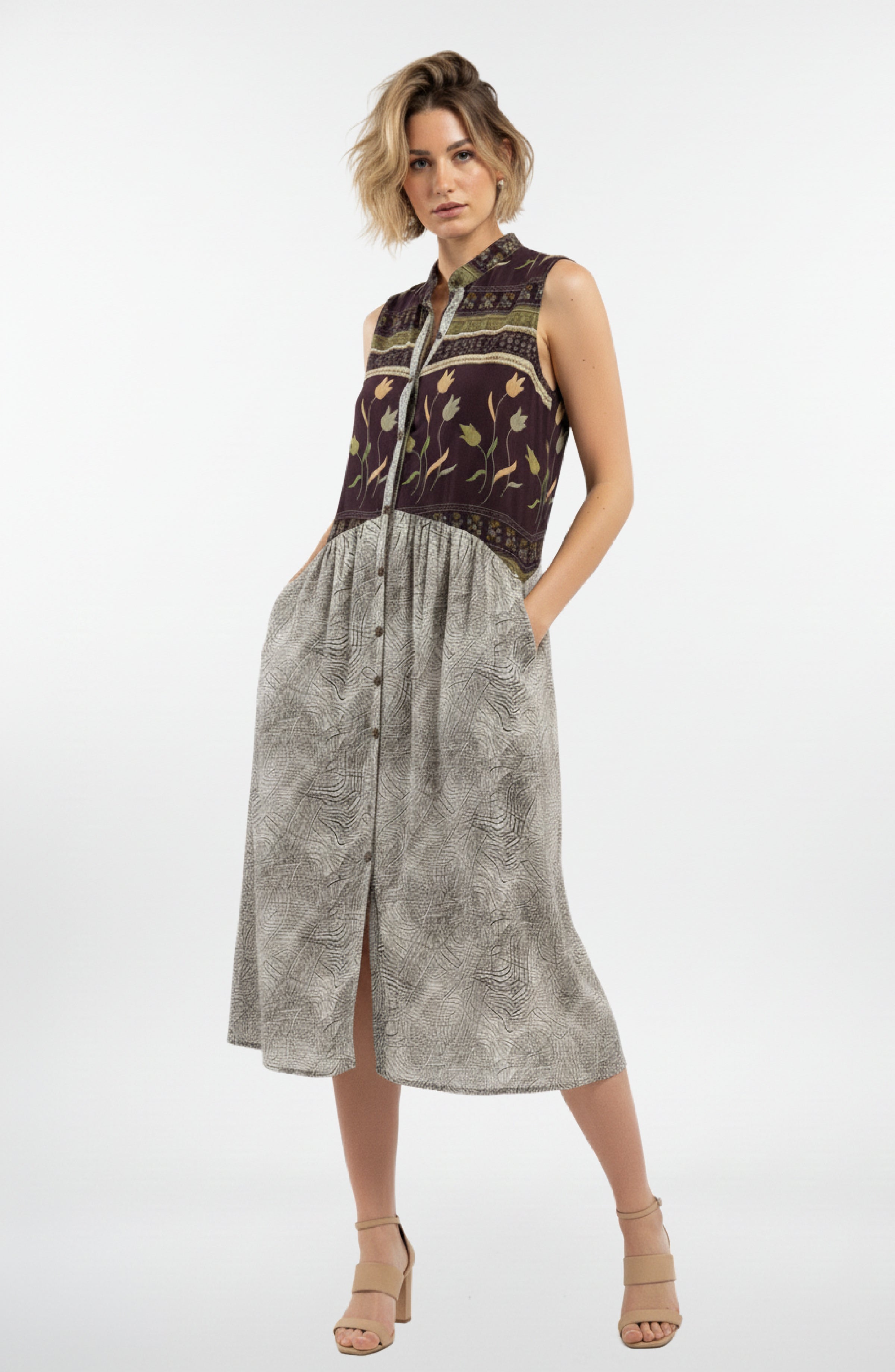 Caravan Sleeveless Button Down Dress