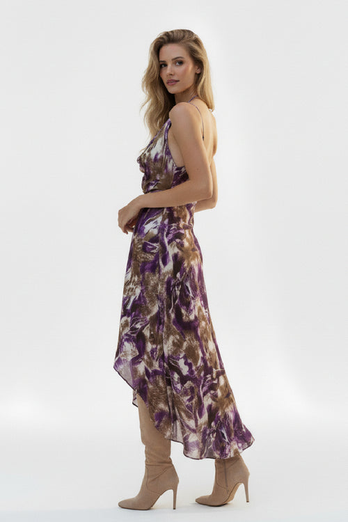 Robe longue dos nu Cecilia Purple Rain – Fabriquée à Montréal 