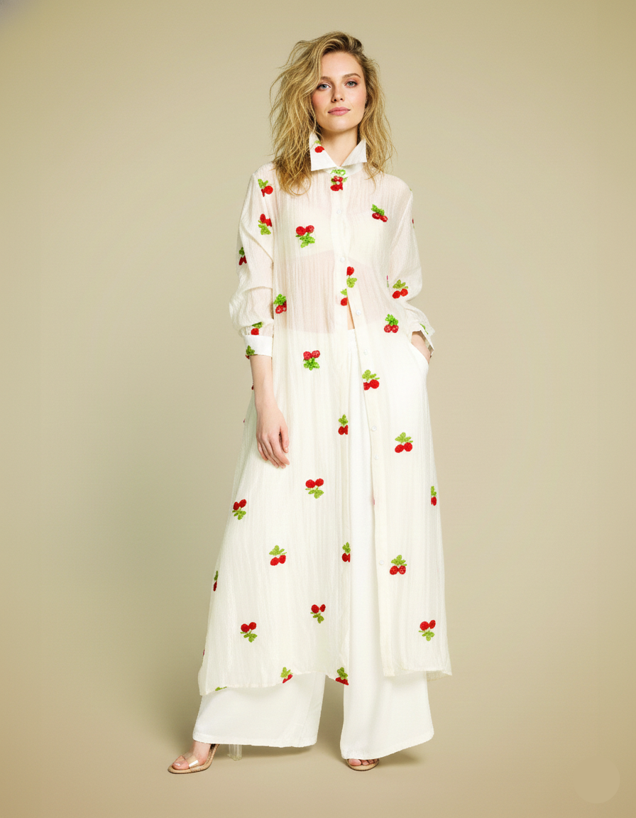 Cherry Blossom Embroidered Shirt