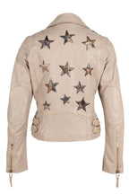 Chaqueta de cuero Christy Star Detail, serpiente color oliva.