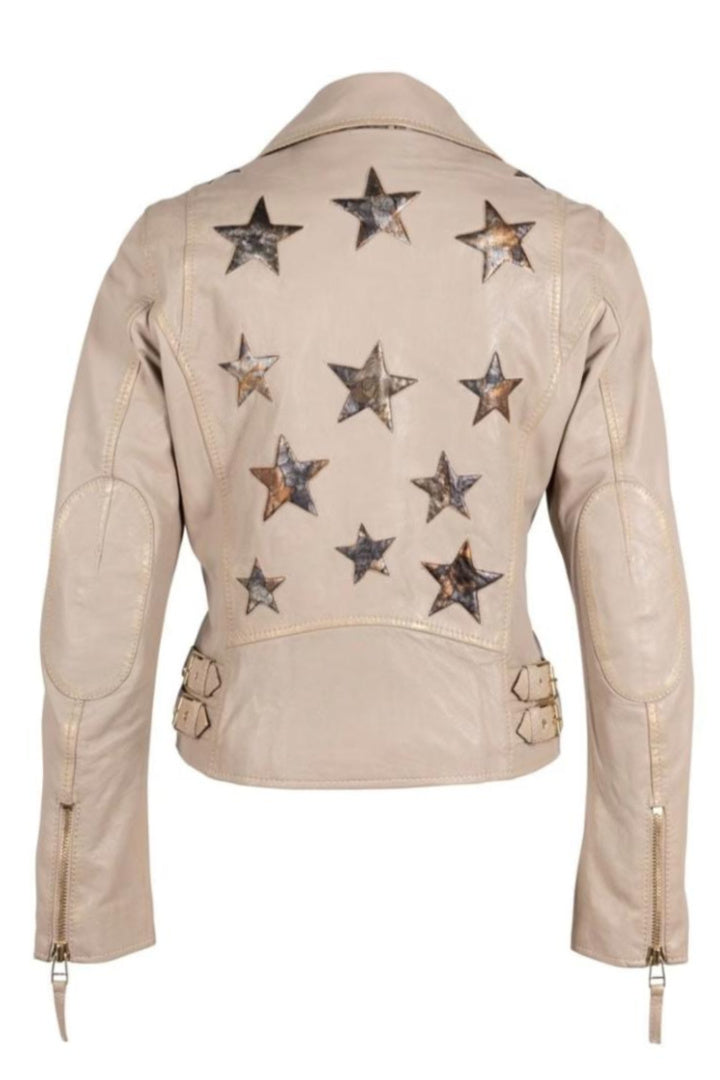 Chaqueta de cuero Christy Star Detail, serpiente color oliva.