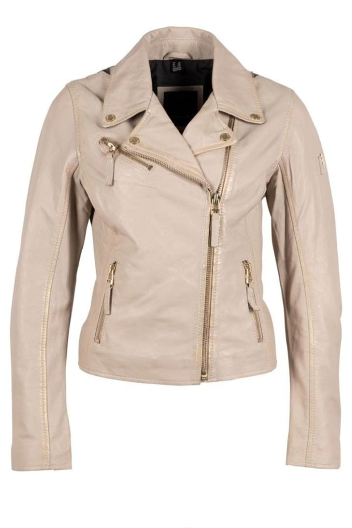 Chaqueta de cuero Christy Star Detail, serpiente color oliva.