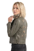 Chaqueta de cuero Christy Star Detail, serpiente color oliva.