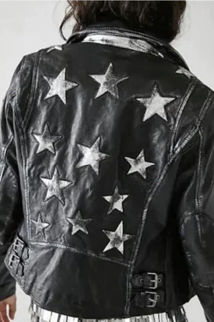 Chaqueta de cuero Christy Star Detail, serpiente color oliva.