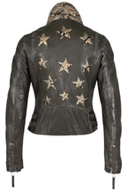 Chaqueta de cuero Christy Star Detail, serpiente color oliva.