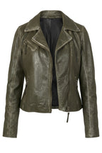 Chaqueta de cuero Christy Star Detail, serpiente color oliva.