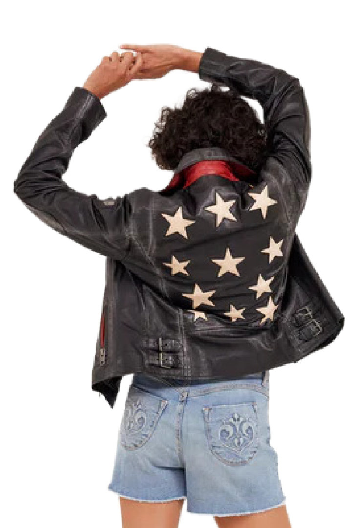 Chaqueta de cuero Christy Star Detail, serpiente color oliva.