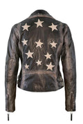 Chaqueta de cuero Christy Star Detail, serpiente color oliva.