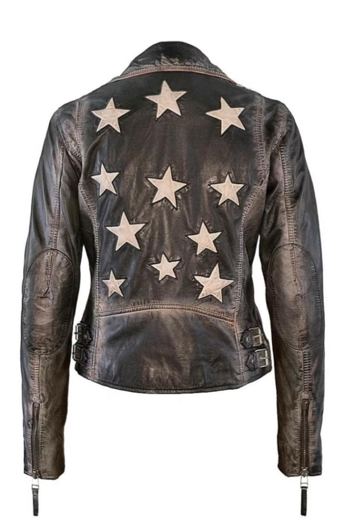 Chaqueta de cuero Christy Star Detail, serpiente color oliva.