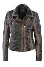 Chaqueta de cuero Christy Star Detail, serpiente color oliva.