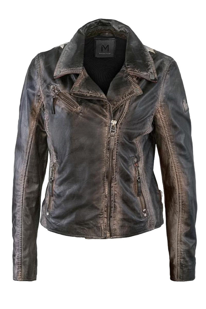 Chaqueta de cuero Christy Star Detail, serpiente color oliva.