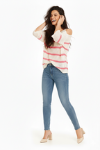 Cotton Stripe Cold-Shoulder Knit