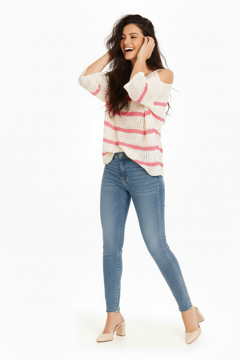 Cotton Stripe Cold-Shoulder Knit