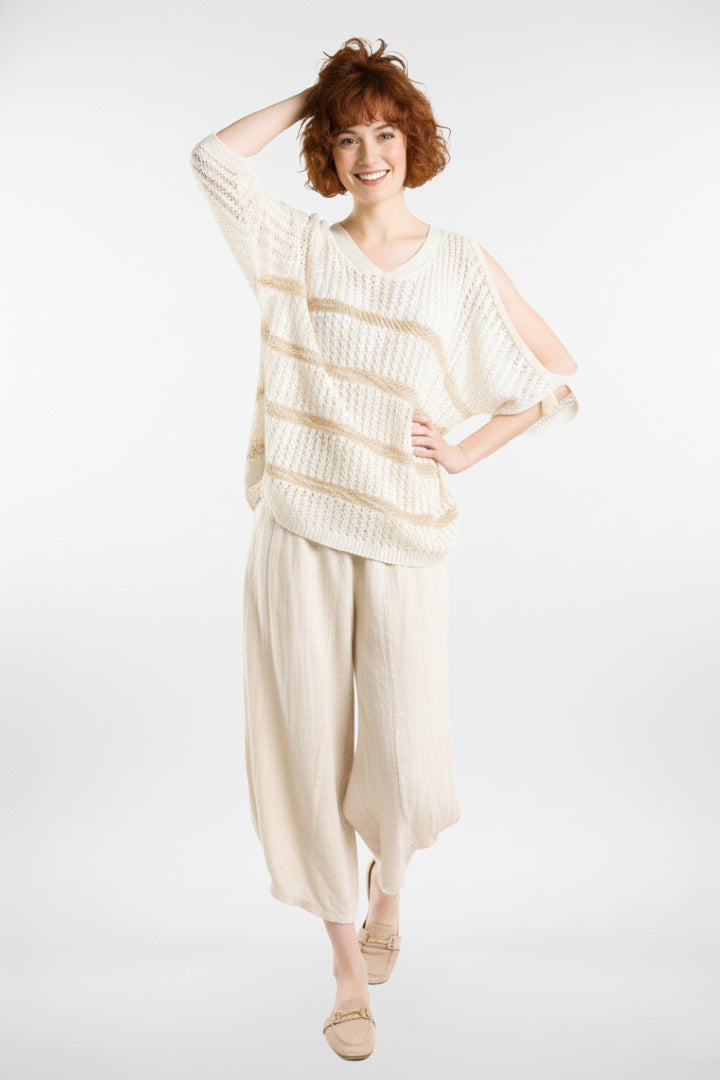 Cotton Stripe Cold-Shoulder Knit