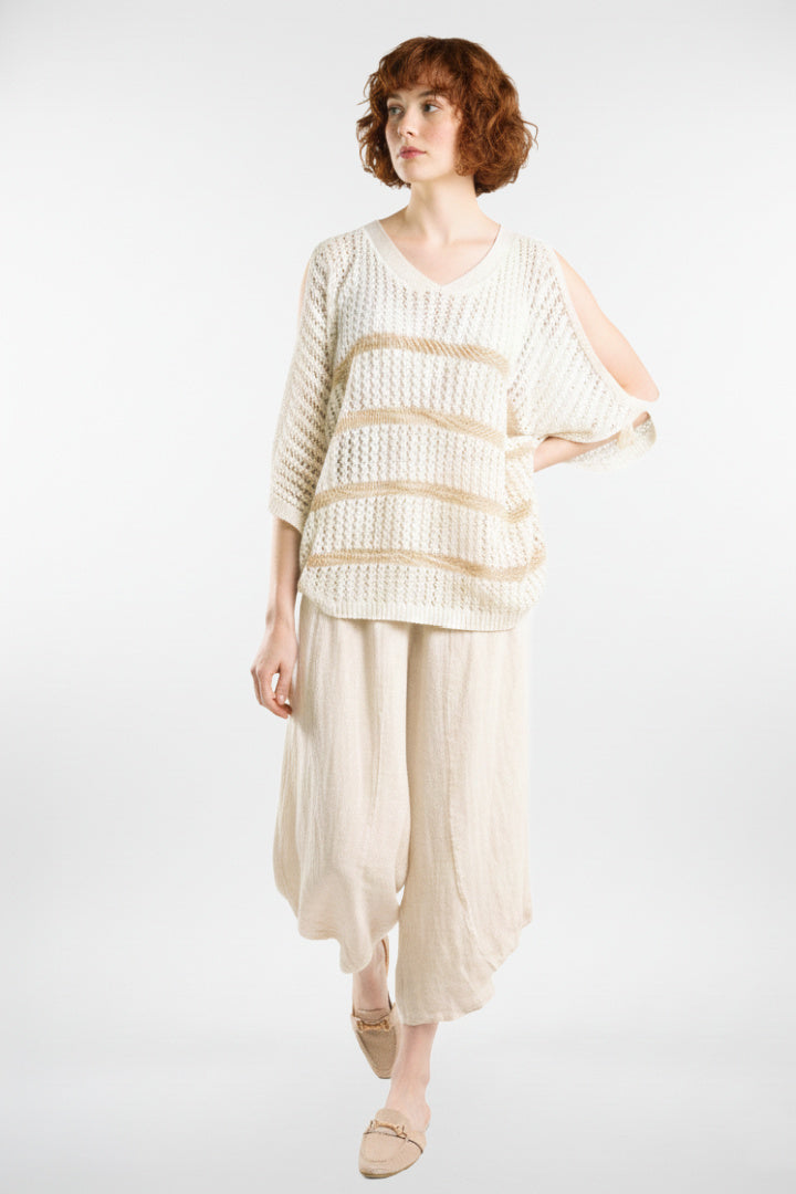 Cotton Stripe Cold-Shoulder Knit