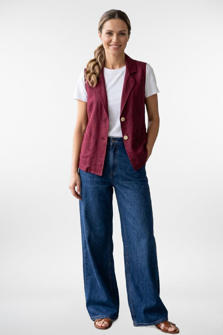 Gilet en lin canneberge