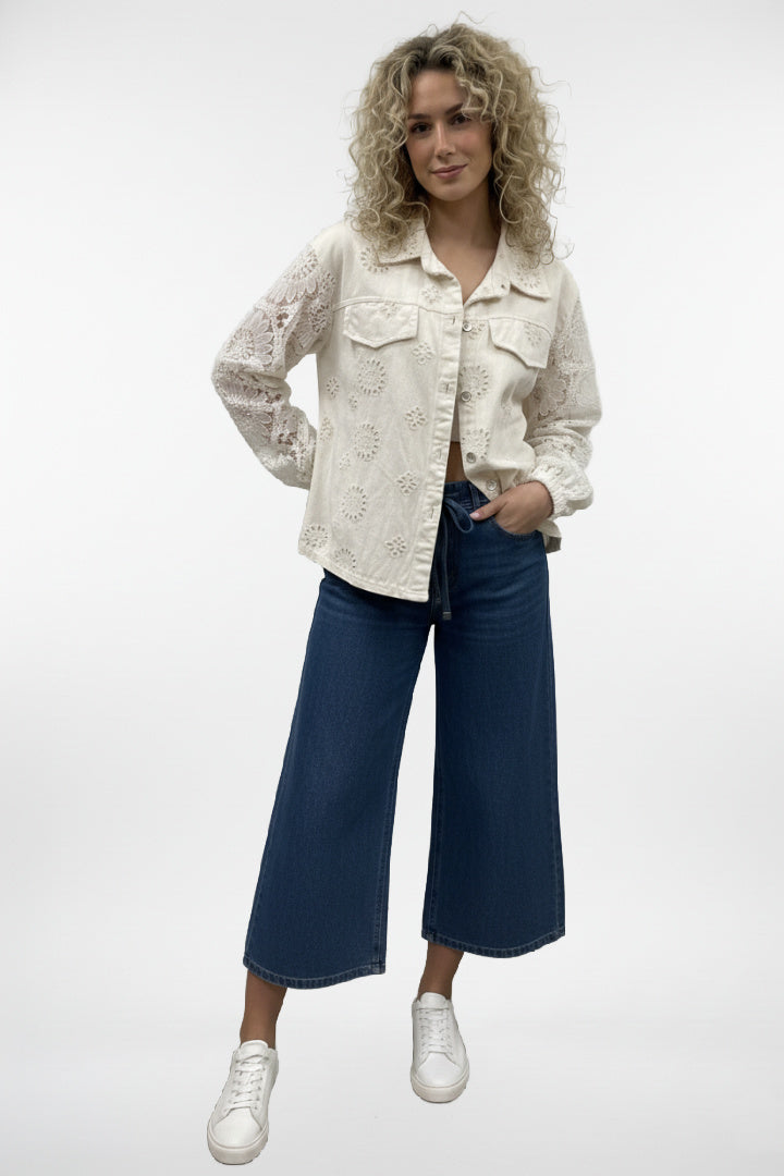 Crochet Embellished Long Sleeve Vest