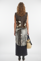 Dark Chocolat Cowhide Leather Fringe Vest