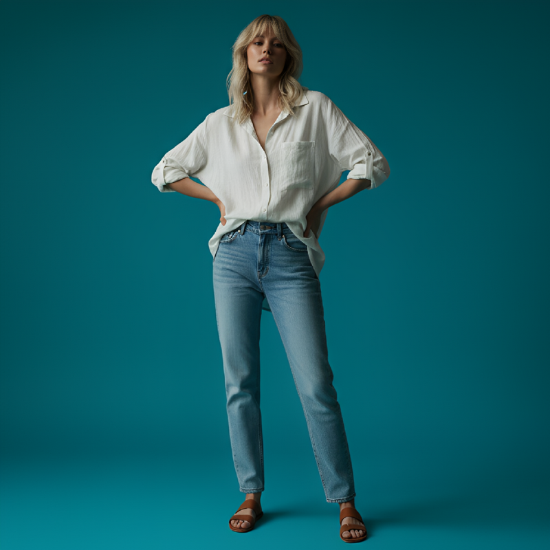 Linen Button Down 3/4 Sleeve Shirt