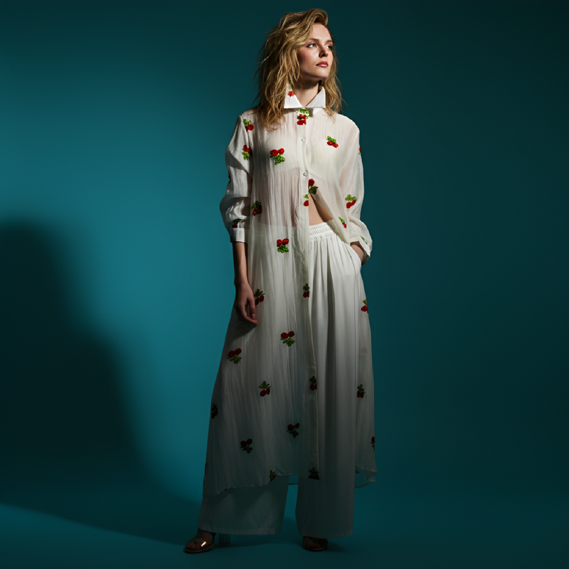 Cherry Blossom Embroidered Shirt