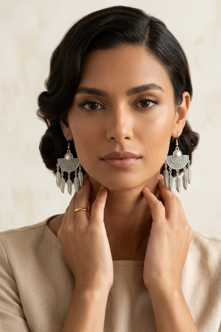 Feather Cascade Statement Earrings