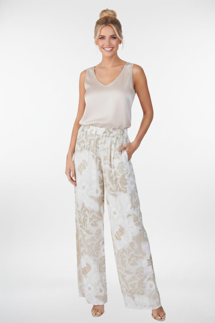 Floral Barocco Satin Wide Leg Pants
