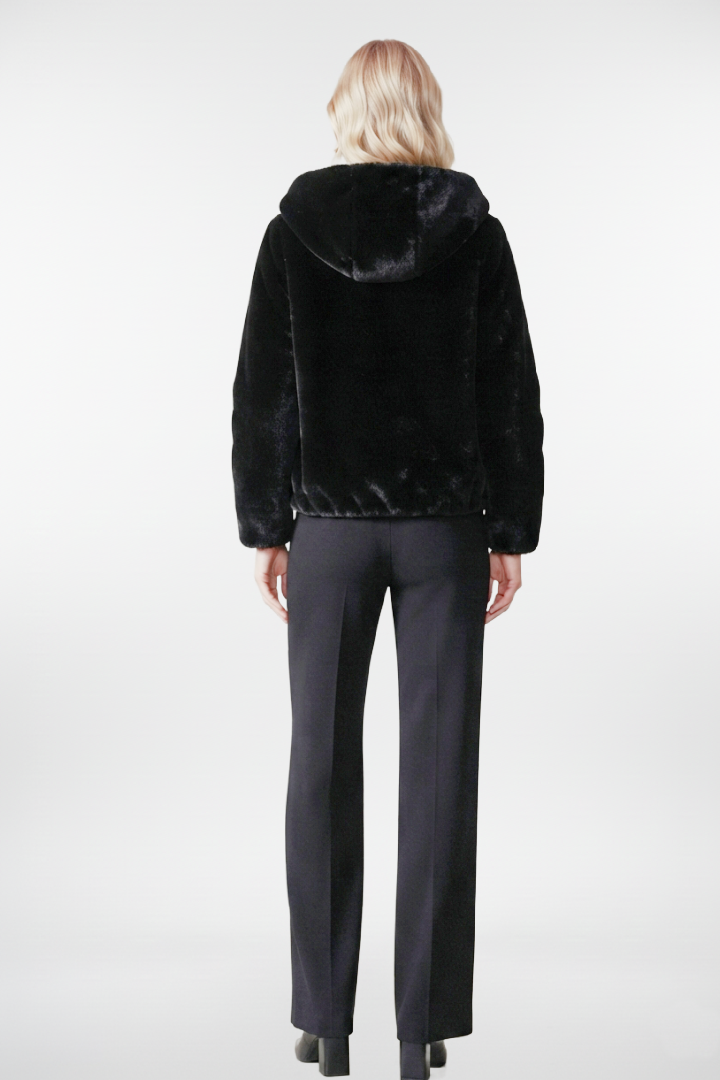 Fluffy Short Faux Fur Jacket With Hood
