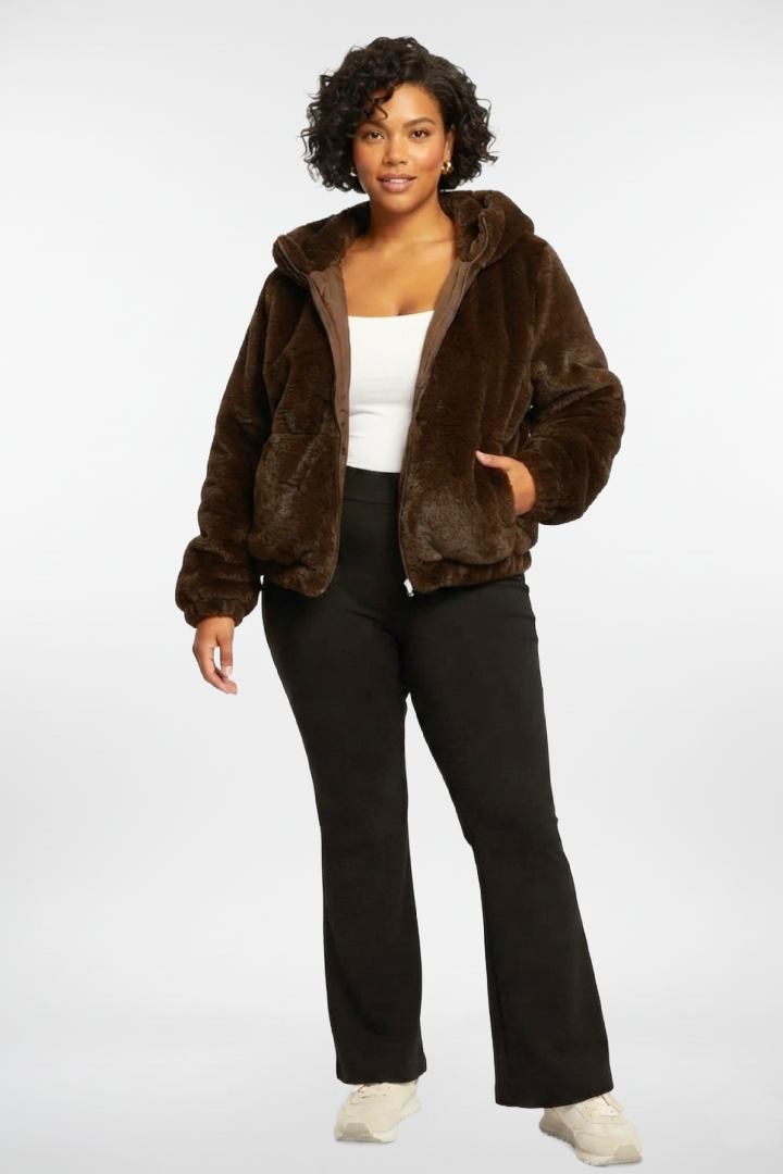 Fluffy Short Faux Fur Jacket With Hood