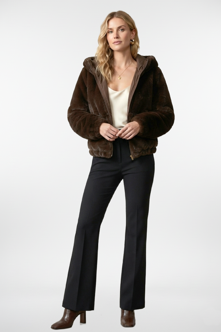 Fluffy Short Faux Fur Jacket With Hood