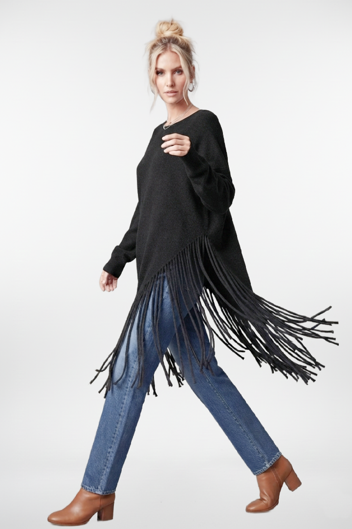 Fringe Haven Knit Poncho Top
